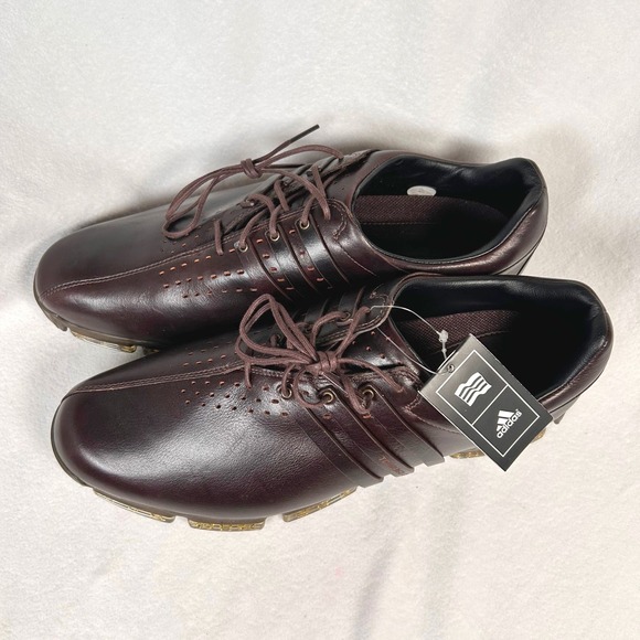 Adidas Tour360 LTD WD Golf Shoe Spiked Men 12 D Burgundy Leather 3D Fit Foam NWT - Picture 2 of 15